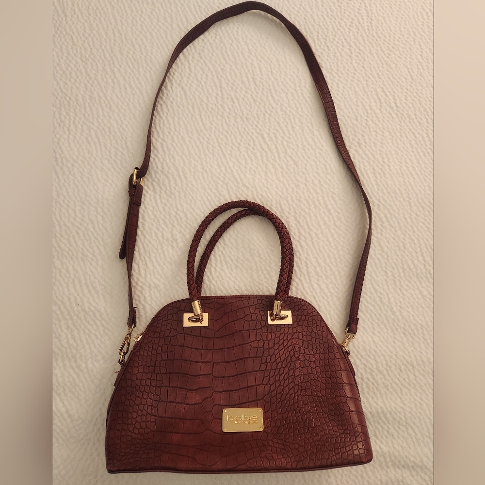 Burgundy Crocodile Pattern Handbag